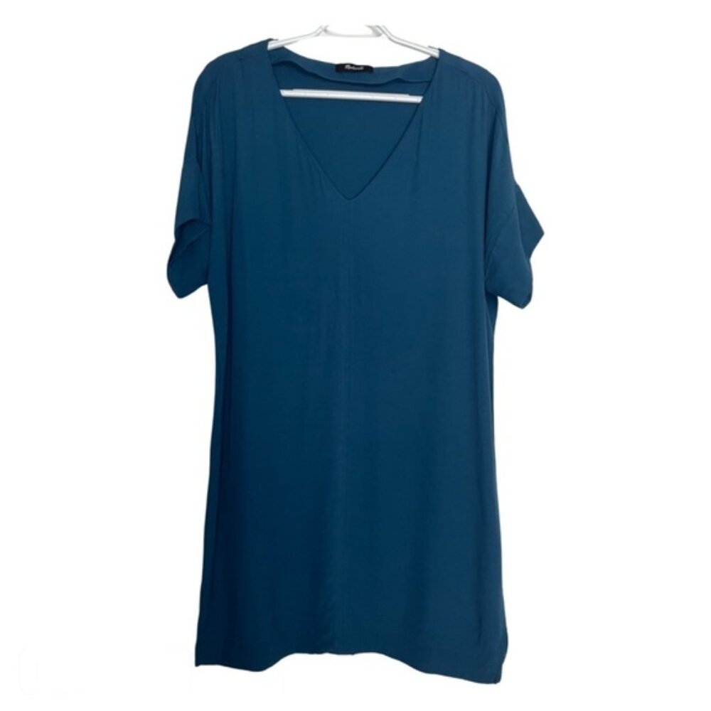Madewell V-neck Short Sleeve Peacock Shift Mini Dress No Size Tag MEDIUM